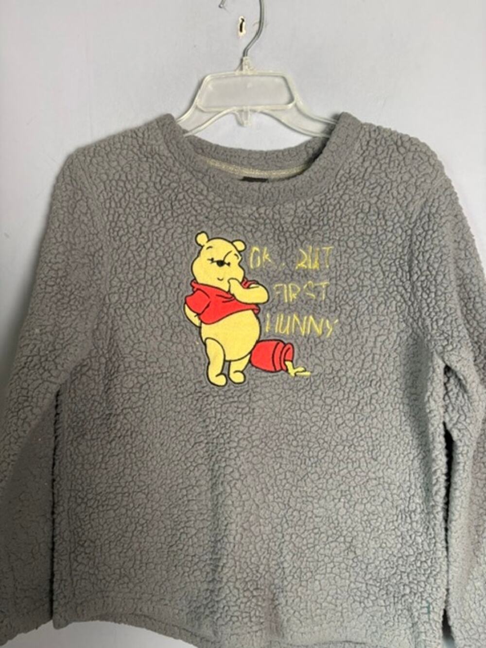 Disney Winnie the Pooh Womens Gray Sherpa Fleece Pullover Size Small 4-6